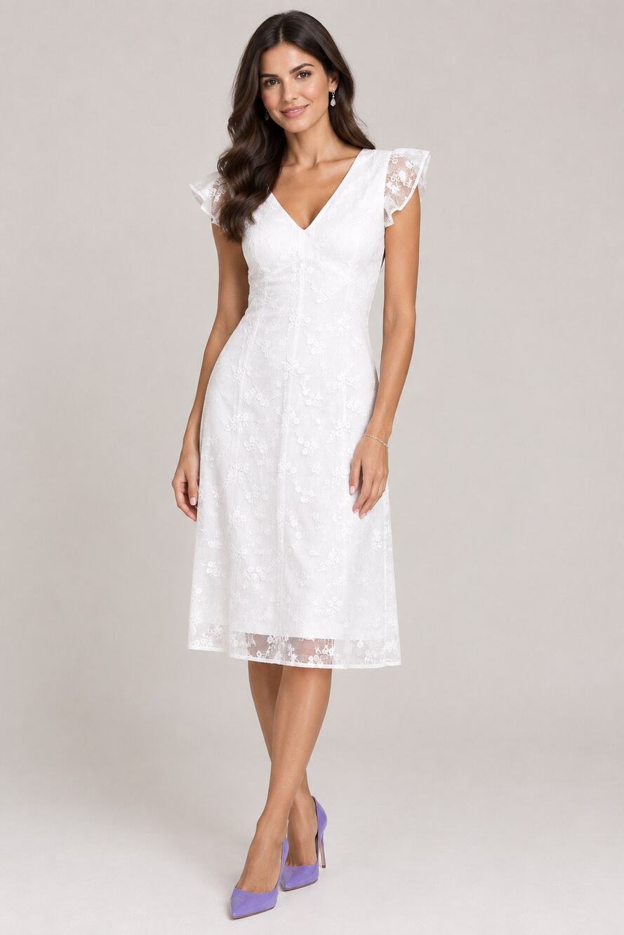 NWT Adrianna Papell Cap Sleeve V Neck Knee Length Cocktail Dress White Size 2